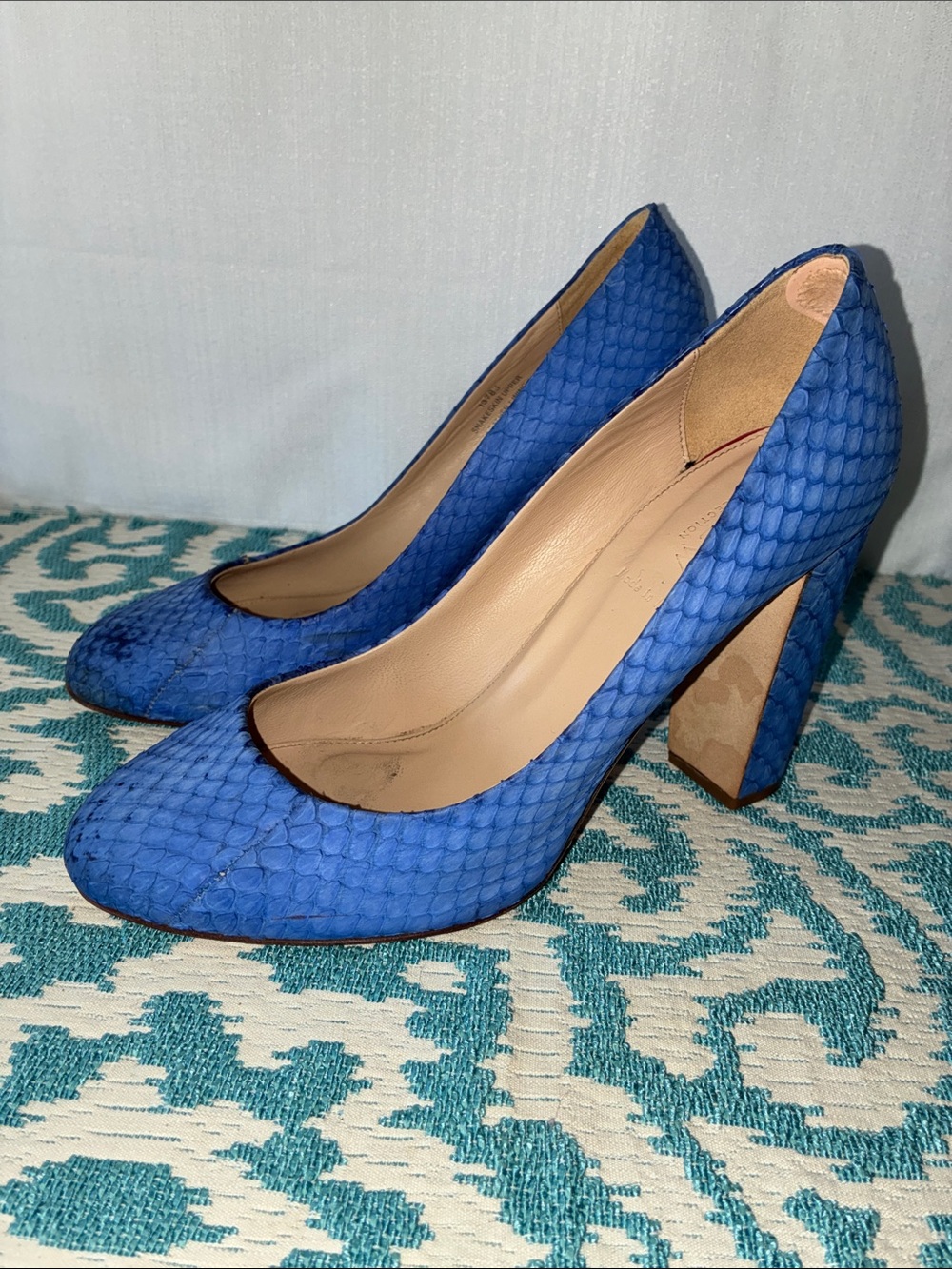 J. Crew Collection Made in Italy Cobalt Blue Textured Block Heel Pumps Sz 8